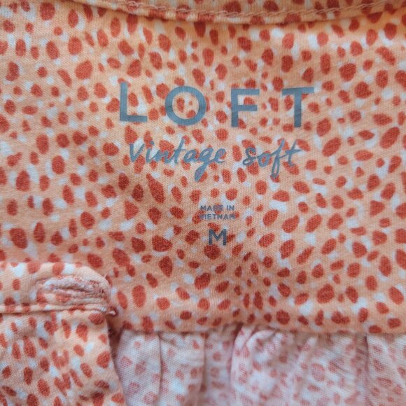 Loft Vintage Soft Orange Polka Dot Ruffle Sleeve Button Front Blouse Womens M Co - Picture 5 of 7